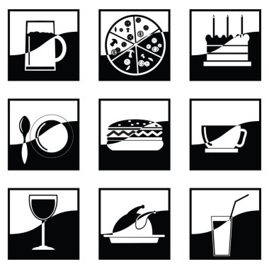 Siyah ve beyaz yiyecek ikonları.