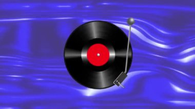 Vinil disk çalar kırmızı etiketli bir disk çalar. arkaplan renk değiştirerek renklendirilir. Bir vektör resminin canlandırması