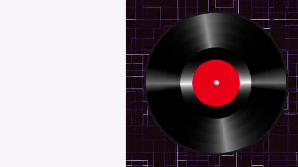 Egy Fekete Vinil Lemez Piros Címkével Keret Jobb Felében Forog — Stock videók