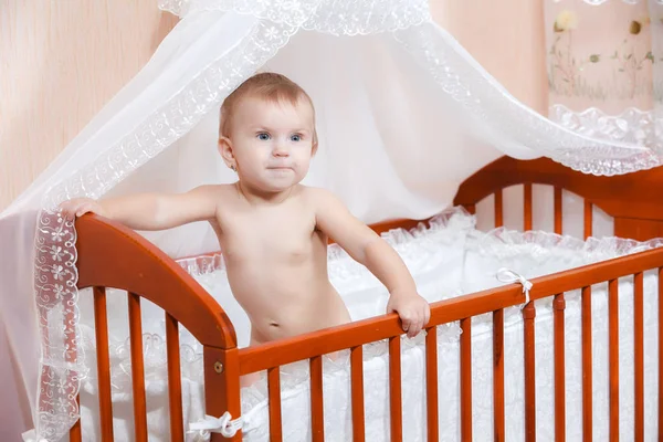 Little Baby Smiling Bed — Stock Photo, Image