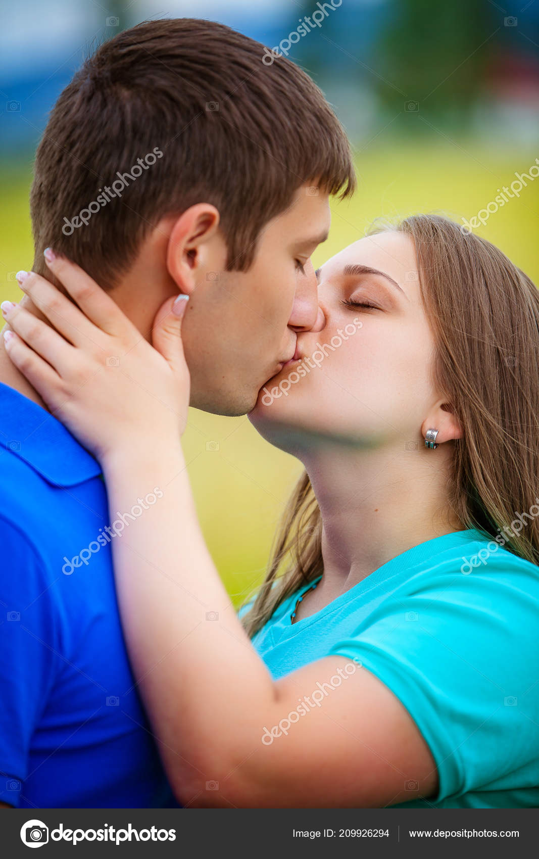 Romantic Couple Kissing Posing Park Stock Photo C Anpet2000
