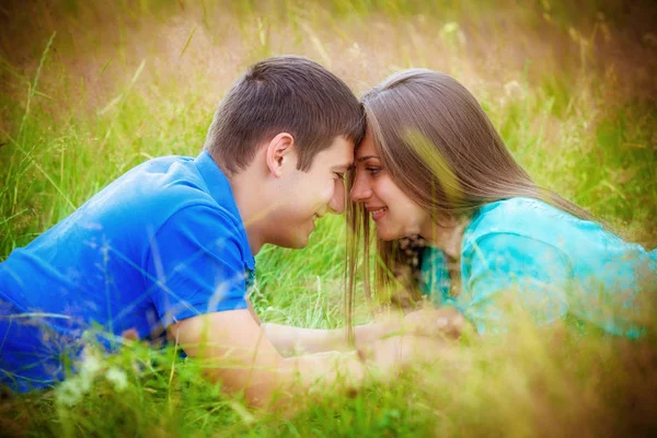 Porträt Eines Romantischen Paares Das Sich Feld Entspannt — Stockfoto