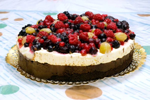 Homemade Cake Summer Berries Table — Stock Photo, Image