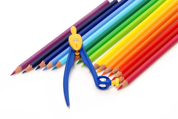 Zbliżenie Kolorowych Ołówków Białym Tle — Zdjęcie stockowe