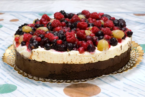 Homemade Cake Summer Berries Table — Stock Photo, Image