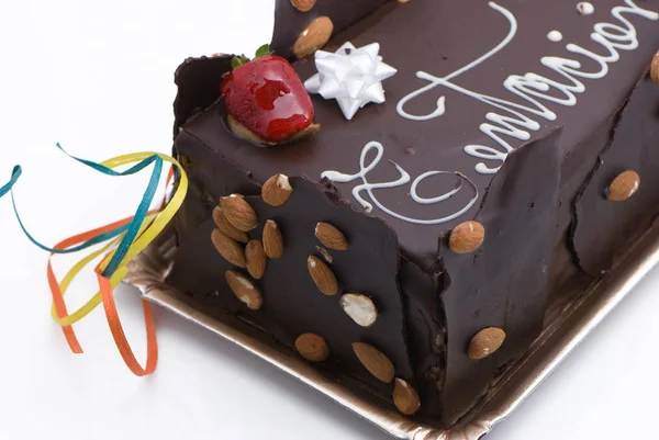 Zár Megjelöl Kilátás Csokoládé Torta Eper Csokimáz — Stock Fotó