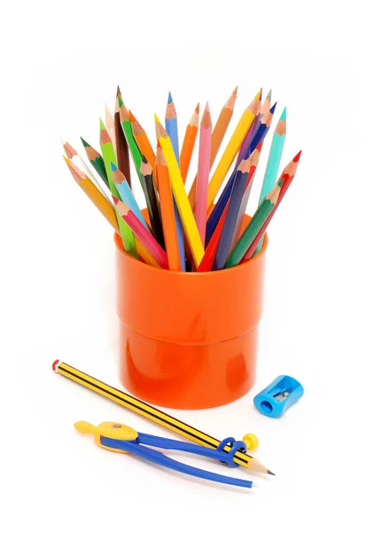 Close Colored Pencils Cup White Background — Stock Photo, Image