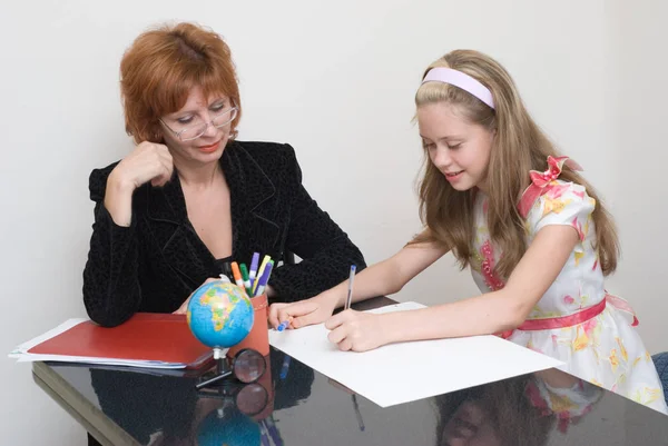 Teacher Pupil Studying Table Home — Stock Photo, Image