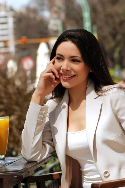 Beautiful Young Businesswoman Taking Phone Street — Stock Photo, Image