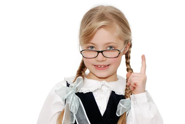 Portret Van Mooie Tiener School Meisje Voor Witte Muur — Stockfoto