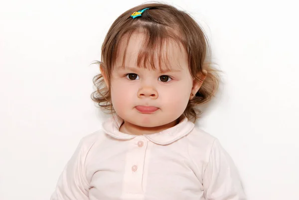 Nahaufnahme Porträt Des Schönen Kleinen Mädchens Auf Weißem Hintergrund — Stockfoto