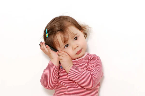 Κοντινό Πορτρέτο Του Όμορφου Μικρού Κοριτσιού Λευκό Φόντο — Φωτογραφία Αρχείου