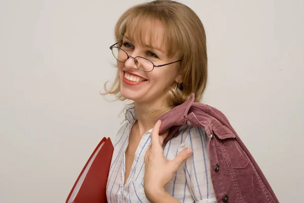 Portrait Beautiful Adult Woman Eyeglasses White — Stock Photo, Image