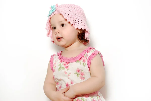 Porträt Eines Entzückenden Kleinen Mädchens Isoliert Auf Weiß — Stockfoto