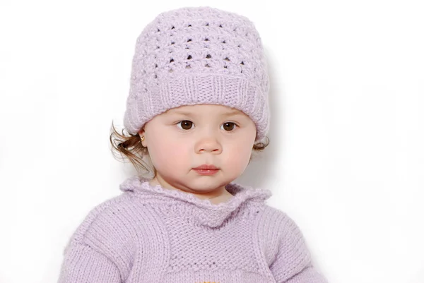 Ritratto Adorabile Bambina Cappello Isolato Bianco — Foto Stock