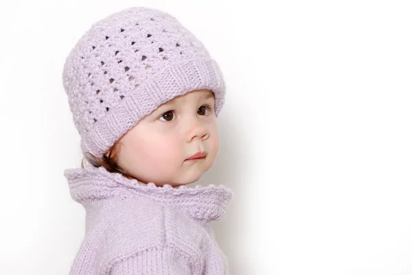 Portrait Adorable Little Girl Hat Isolated White — Stock Photo, Image