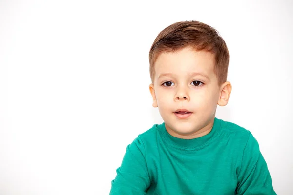 Emotivo Lindo Niño Aislado Blanco Fondo —  Fotos de Stock