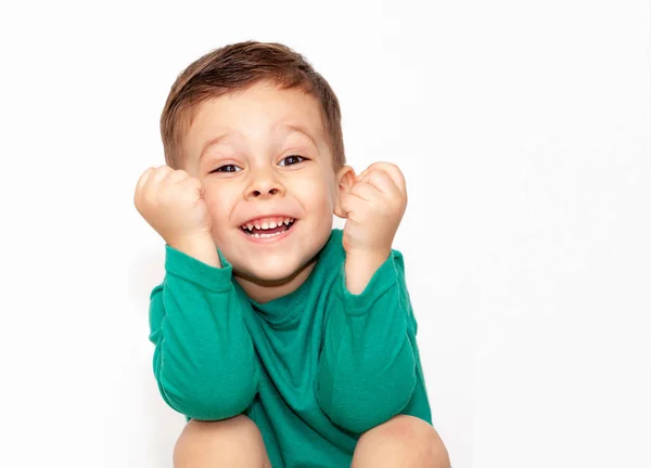 Emotional Cute Little Boy Isolated White Background — Stock Photo, Image