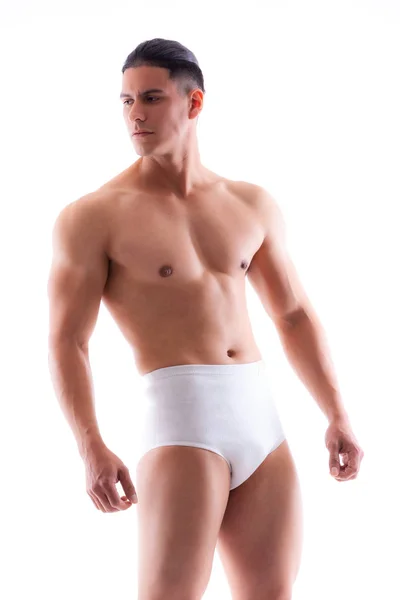 Molto Muscoloso Bello Atletico Uomo Sfondo Bianco — Foto Stock