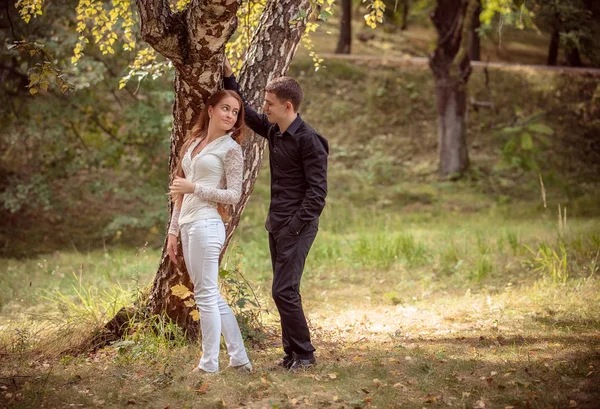 Amore e affetto tra una giovane coppia al parco — Foto Stock