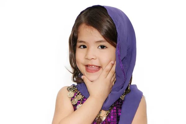 Portrait Emotional Latin Girl Arabian Dress — Stock Photo, Image