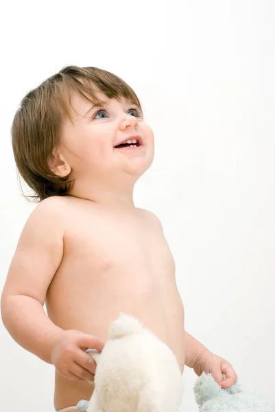 Retrato Niña Alegre Sobre Fondo Blanco — Foto de Stock