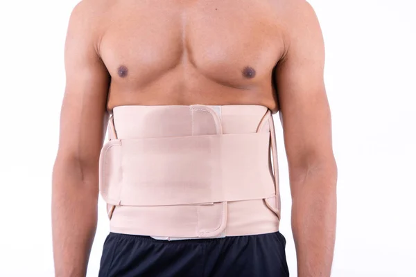 Jeune Homme Corset Orthopédique Sur Fond Blanc — Photo