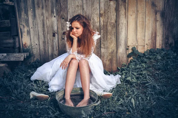 Lonely Bride One Life Problems Polaroid Treatment — Stock Photo, Image