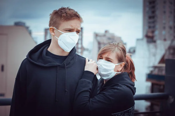 Masked Young Man Mask Pandemic — Stock Photo, Image