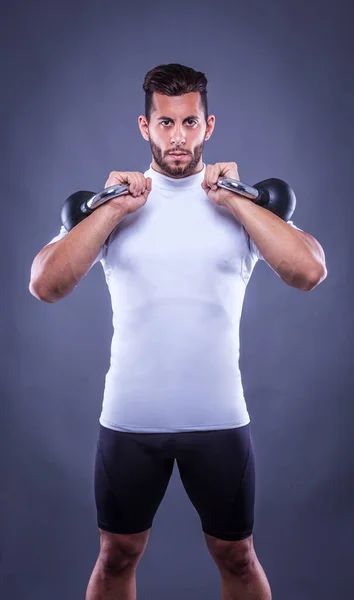Fitness Man Sports Dumbbells — Stock Photo, Image