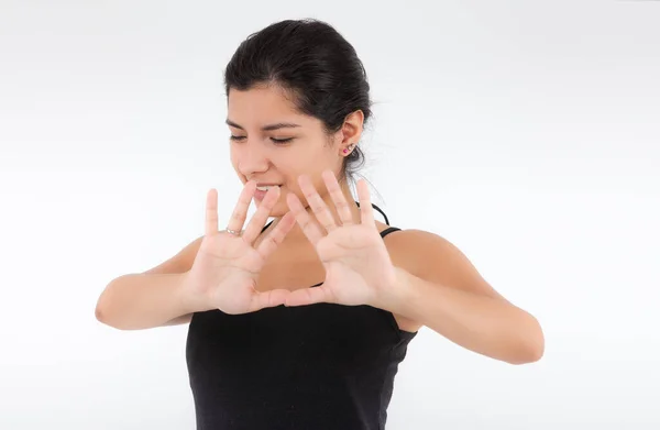 Trauriges Emotionales Mädchen Auf Hellem Hintergrund — Stockfoto