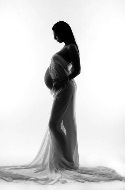 Aydınlık bir arkaplanda mutlu hamile kadın