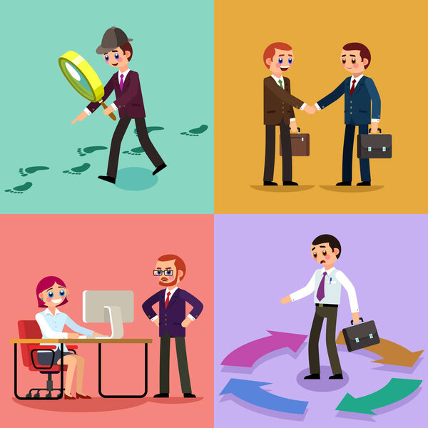 Set of business illustration. Working men and women.