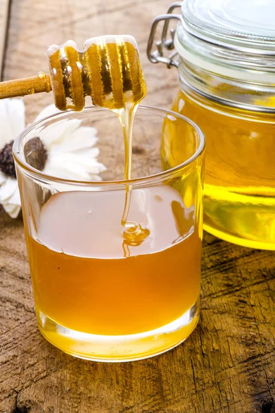 Jar Fresh Bee Honey Close Backlighting Royalty Free Stock Images