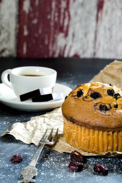 Cupcake Morning Table Close Cup Coffee — Stock Photo, Image