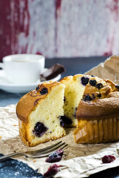 Cupcake Morning Table Close Cup Coffee — Stock Photo, Image