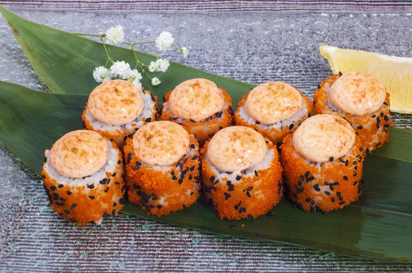 Japansk Sushi Ovanifrån Närbild — Stockfoto