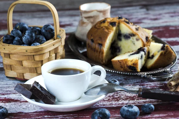 Blueberry Muffin Coffee Breakfast Vintage Background — Stock Photo, Image