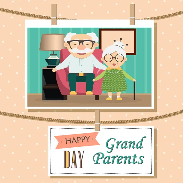 La mulţi ani bunicii. Fotografie de bunici de desene animate drăguț. Cadru foto cu frânghie . — Vector de stoc