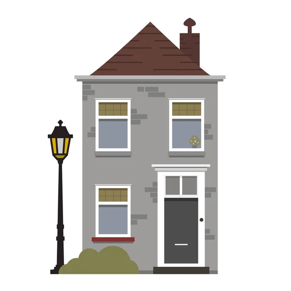 Retro house. Flat vector with low-rise house, building in retro architecture styles, with city lights. Vector stock illustration, EPS10 Vector Graphics