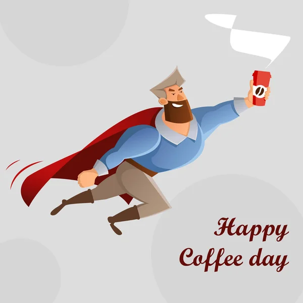 SuperMan  with cup of Coffee. Vector stock illustration, EPS 10. Royalty Free Stock Vectors