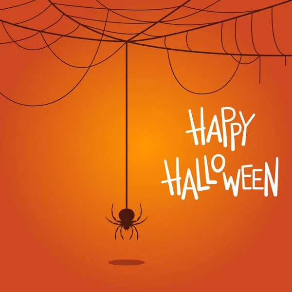 Happy Halloween Text Banner. Vector lettering. Holiday calligraphy with spider and web for banner, poster, greeting card, party invitation. Isolated. Vector stock illustration, EPS 10. Vector Graphics