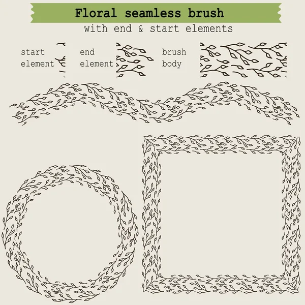 Botanic kwiatowy pędzel bez szwu z liści. Krawędź rysowania ręcznego. Wektorowa ilustracja stockowej, EPS 10. — Wektor stockowy