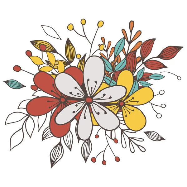 Floral Border, banner met blad en bloemen. Hand draw Botanic vector Stock Illustratie, EPS 10. — Stockvector