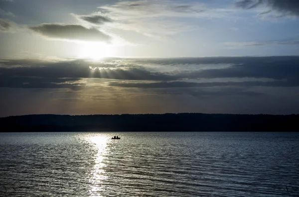 Belo Pôr Sol Sobre Baía Bakota Reservatório Dnistrovske Rio Dnister — Fotografia de Stock