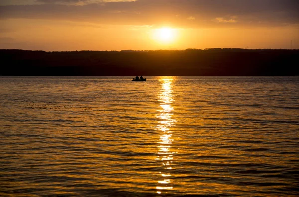 Belo Pôr Sol Sobre Baía Bakota Reservatório Dnistrovske Rio Dnister — Fotografia de Stock