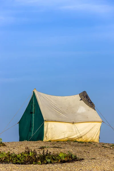 Tente Touristique Verte Grise Ancienne Sur Plage Mer — Photo