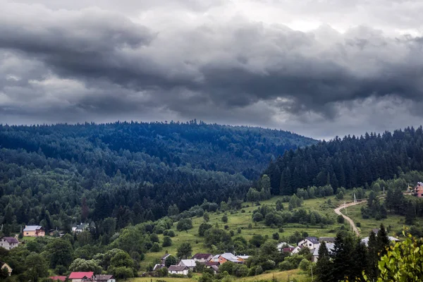 Satellitvyn Ukrainska Byn Karpaterna Beskiderna Skhidnytsya Lviv Region Västra Ukraina — Stockfoto