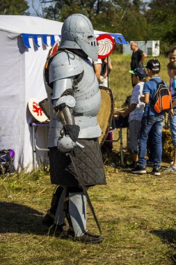 DNIPRO, UKRAINE - SEPTEMBER 9, 2017: member of a medieval knights tournament as part of historical festival 'Samar Dnipro Fest'
