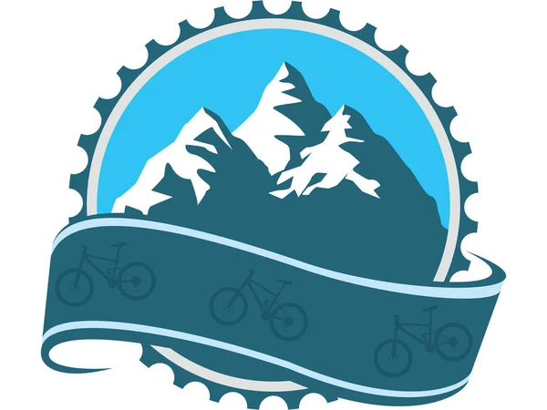 Σχεδιασμός Badge Για Κατάβαση Πρόκληση Ποδηλάτες Μπλε Μηχανικό Μέρος — Διανυσματικό Αρχείο